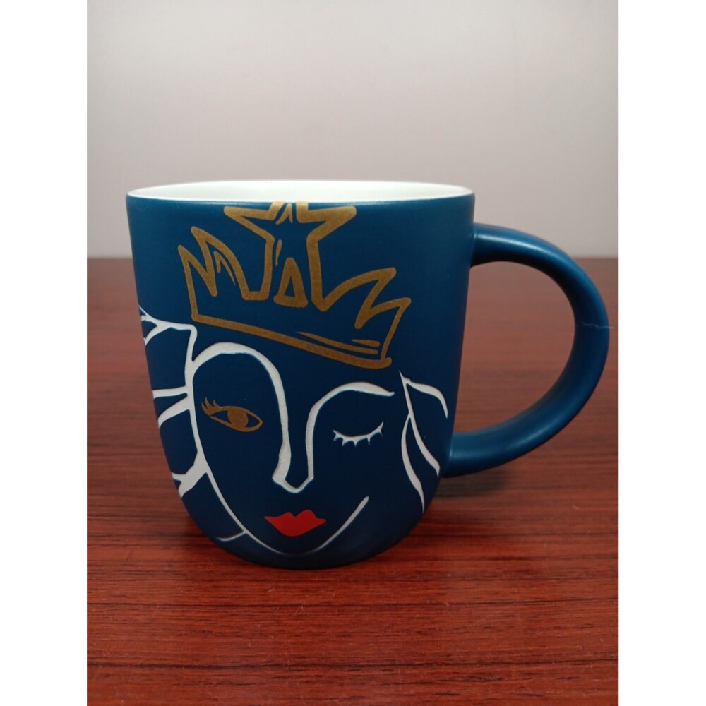Starbucks 2016 Anniversary Mug 14 Oz. Etched Matte Blue Winking Siren Red Lips
